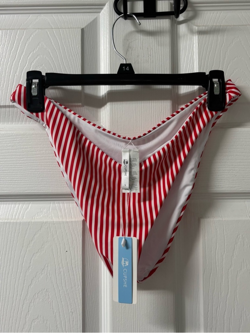 Cupshe High Cut Red & White Stripe Bikini Bottoms Women’s Size Large NEW